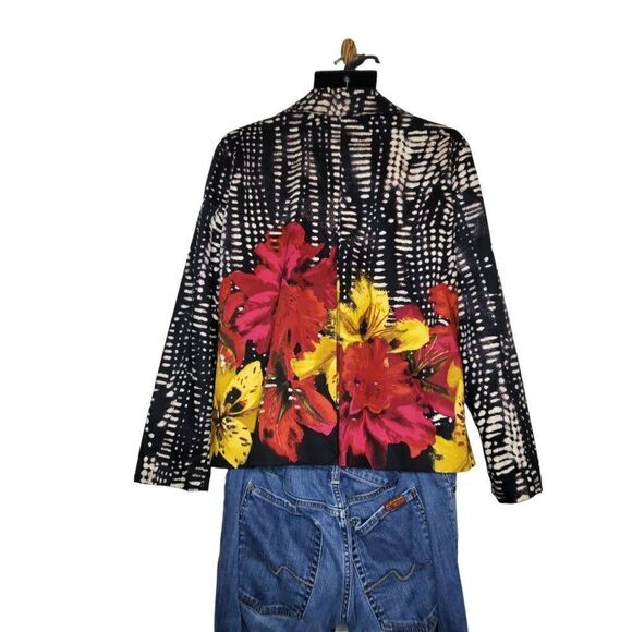 Chicos‎ Floral Button Up Sz 2 Blazer Women Multicolor Long Sleeve - Picture 2 of 7
